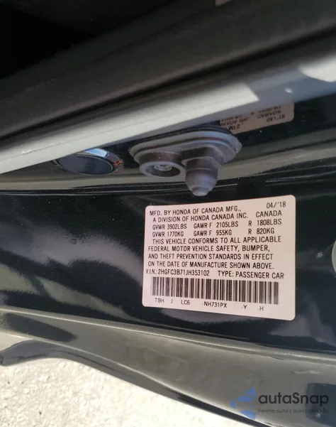 2018 Honda Civic Exl из США, поврежденный, VIN 2HGFC3B71JH353102